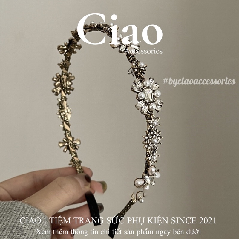 [LUXURY] Băng đô/ Cài tóc đính đá xinh xắn kết hợp hạt trai nhân tạo sang trọng Elizabeth Ciao