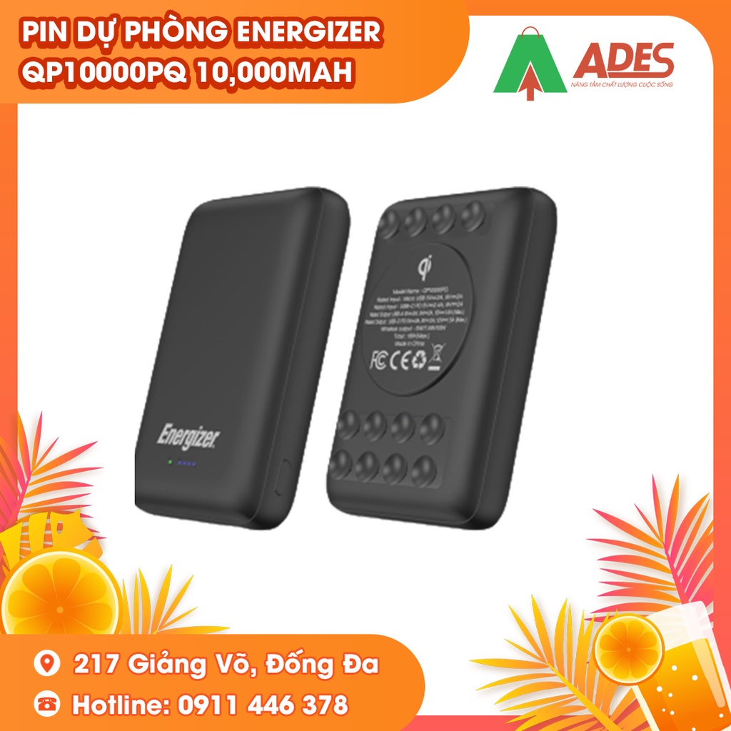 Pin dự phòng Energizer QP10000PQ 10,000mAh - Tích hợp sạc nhanh đa nền tảng, Cốc hút giữ thiết bị-Hàng Chính Hãng