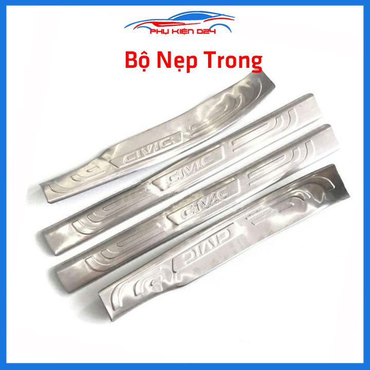 Bộ ốp bậc cửa trong ngoài nẹp bước chân Civic 2016-2017-2018-2019-2020-2021-2022 Inox chống trầy trang trí xe