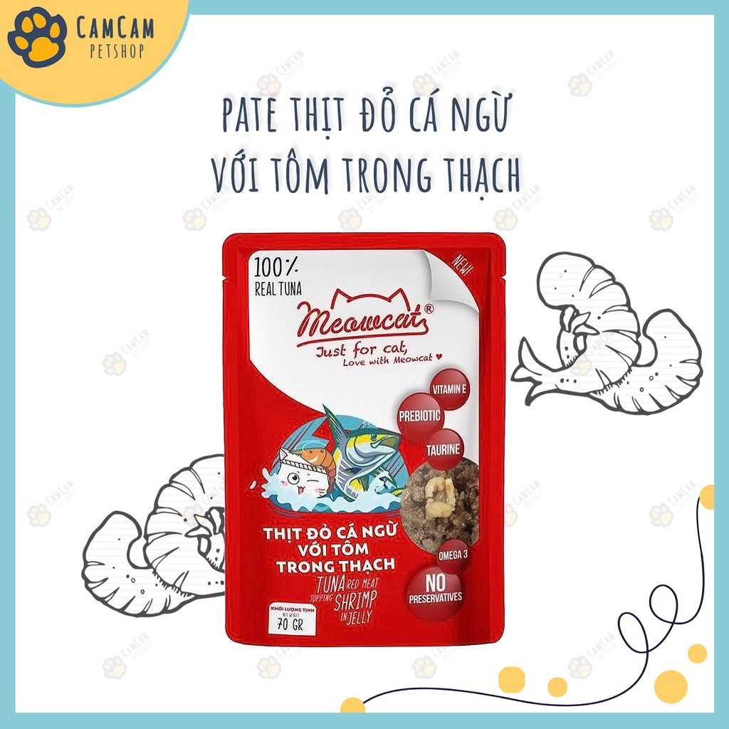 Pate cho mèo Meowcat Gói 70gr - Thức ăn cho mèo dạng thạch với thành phần chính cá ngừ và đa dạng nhân thơm ngon