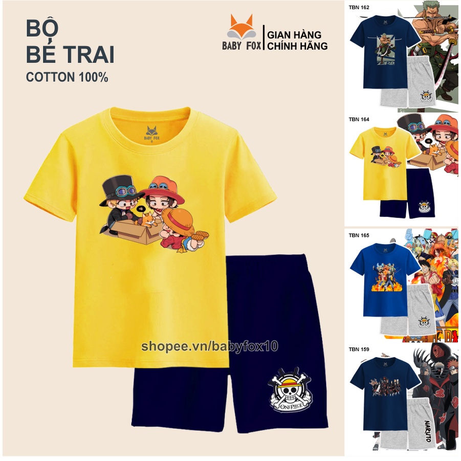 Bộ bé trai size nhí, trung, đại 100% cotton loại tốt, thương hiệu BABY FOX, One Piece, Luffy, Zoro n