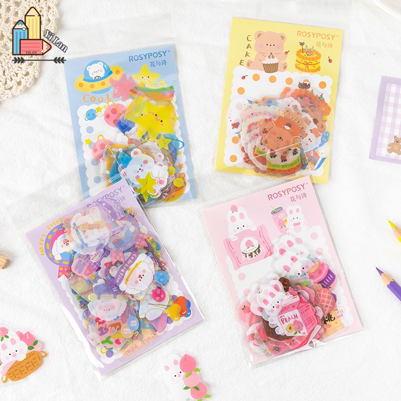 Bộ 40 Miếng Dán Trang Trí Nhật Ký Hình Động Vật Dễ Thương DIY