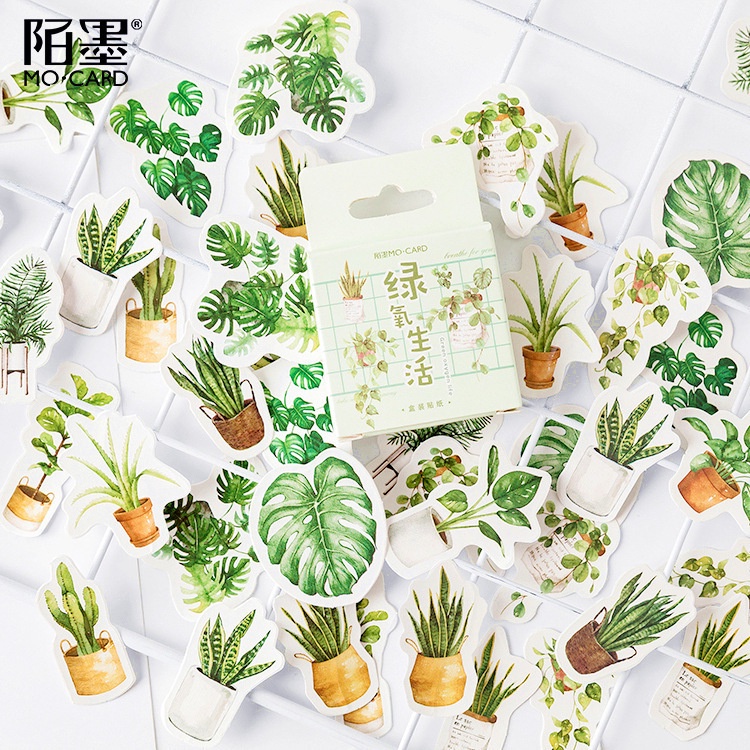 Hộp 45 miếng dán, Sticker trang trí thiệp, sổ, đồ dùng cá nhân chủ đề CÂY VÀ HOA độc lạ LILA SCAYVAHOA