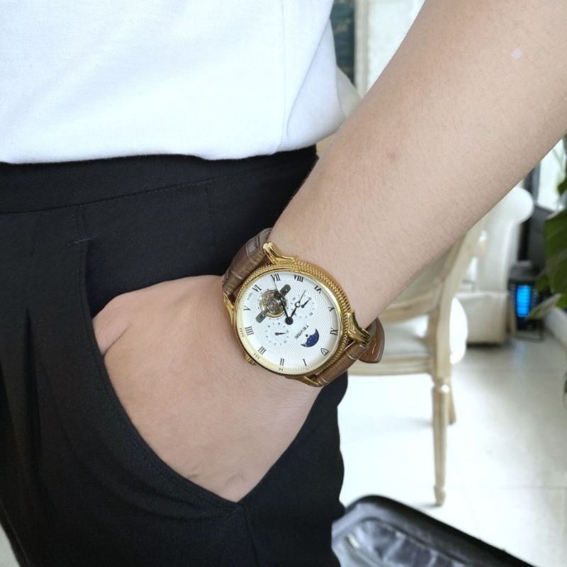 Đồng hồ cơ nam TEVISE T851A chính hãng, cơ tự động, kính saphire nguyên khối, có lịch nhật nguyệt | BigBuy360 - bigbuy360.vn