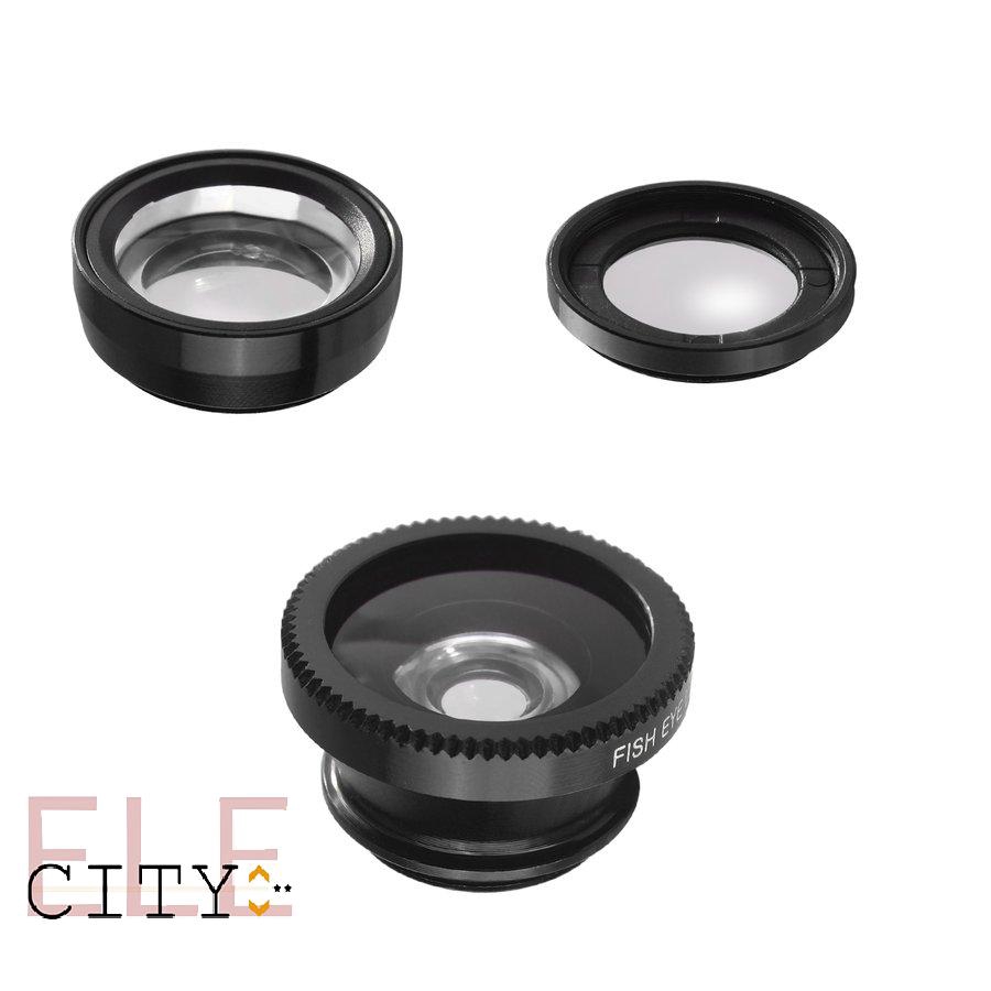 Lens mắt cá góc rộng hình tròn dạng kẹp 3 trong 1 cho camera di động