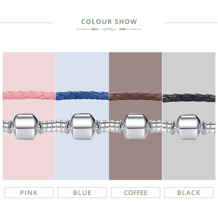 Vòng tay BAMOER da rắn phối khóa bạc phong cách thời trang DIY