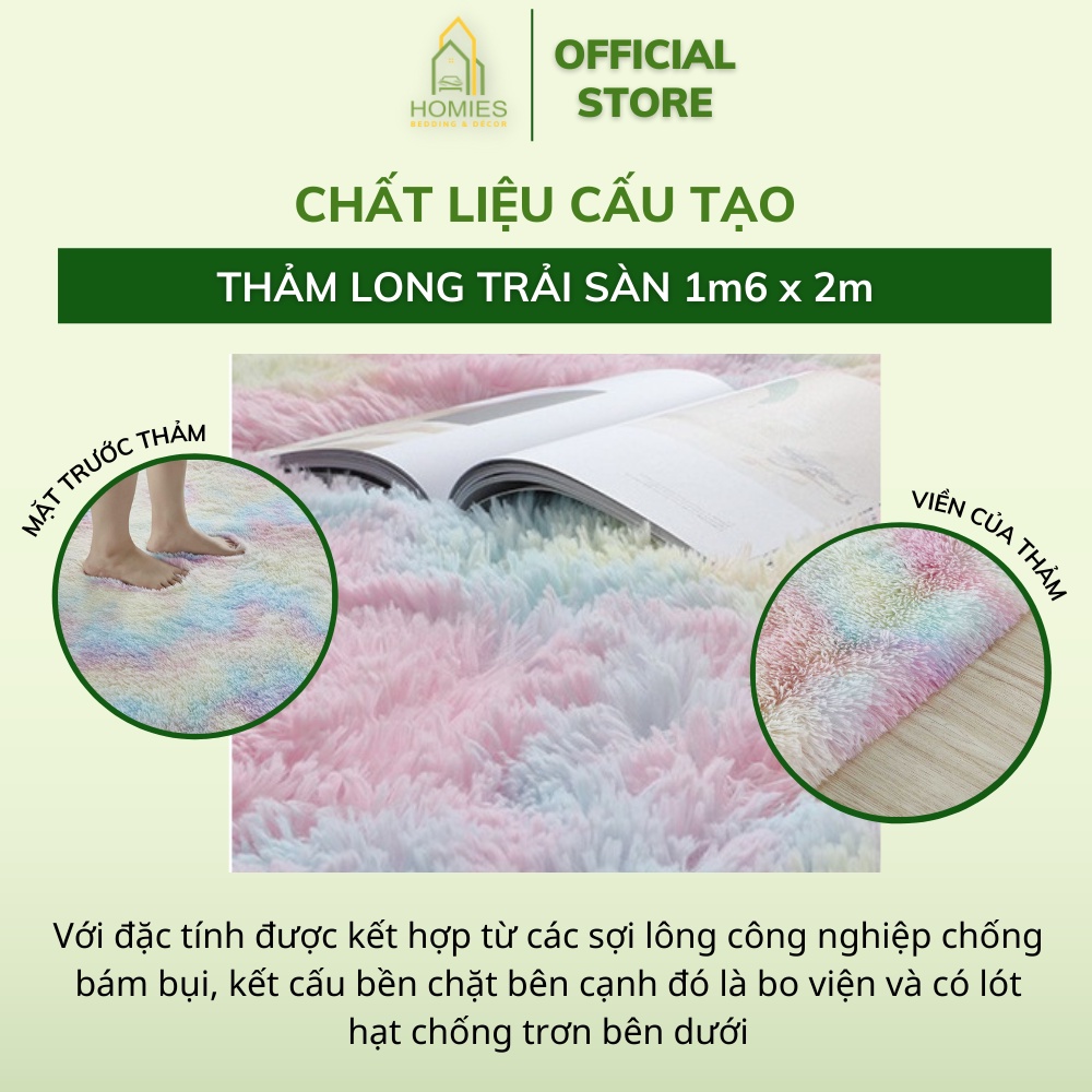Thảm Lông Loang Trải Sàn HOMIES  Lông Dài Chống Trơn Trượt Trang Tri Phòng Khách, Phòng Ngủ Nhiều Kích Thước