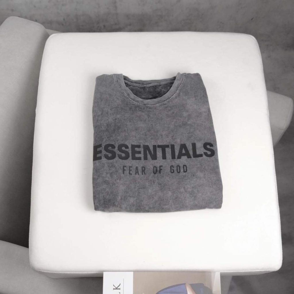 Áo Phông Cổ Tròn Loang Bò In Chữ ESSENTIALL Cao Su, Cotton Siêu Mịn Dày Dặn Thoải Mái Phong Cách AMBITION