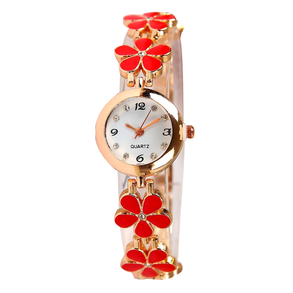 MACmk Fashion Women Rhinestone Flower Round Dial Analog Quartz Bracelet Watch Gift