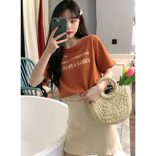 SUXI Áo Thun Tay Ngắn Cổ Tròn In Chữ Thời Trang Mùa Hè Cho Nữ