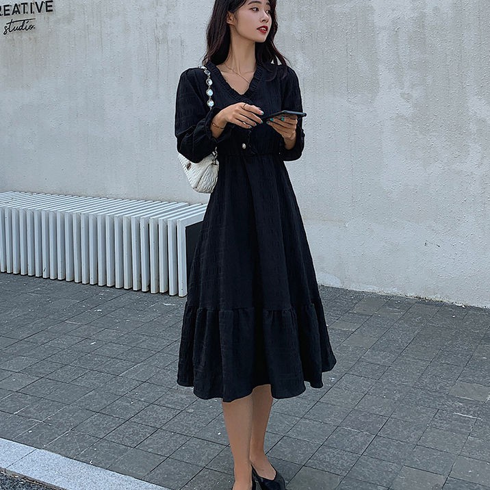 [L&P] Phong cách Hepburn  phong cách mới  váy trắng kiểu Pháp  váy dài tay tính khí thời trang | BigBuy360 - bigbuy360.vn