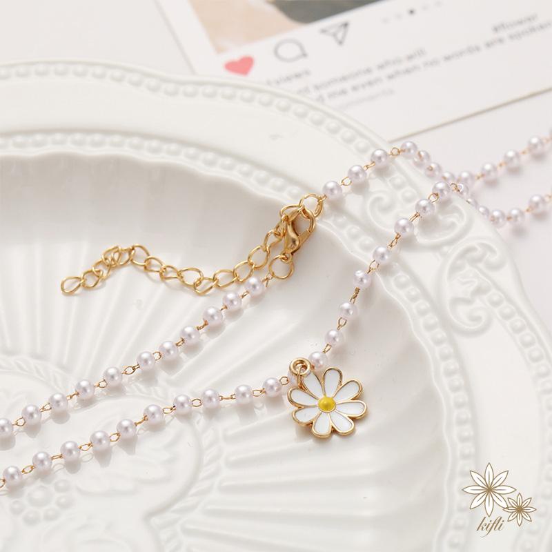 Vòng Cổ Choker Mặt Hoa Cúc Đính Ngọc Trai Thanh Lịch Thời Trang Mới Dành Cho Nữ