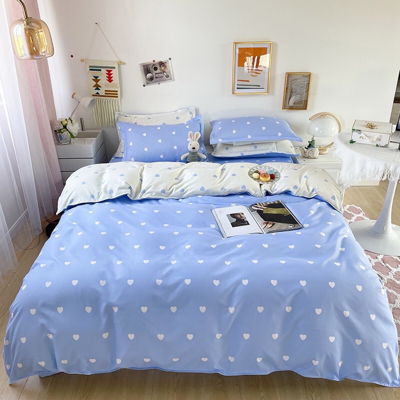 Bộ chăn ga gối Cotton Poly Bo Decor xanh chấm bi phối hàn quốc
