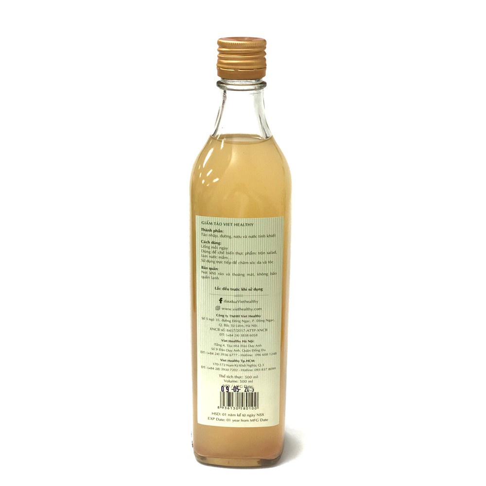 Giấm táo 500ml nguyên chất Viet Healthy, mật ong tinh khiết