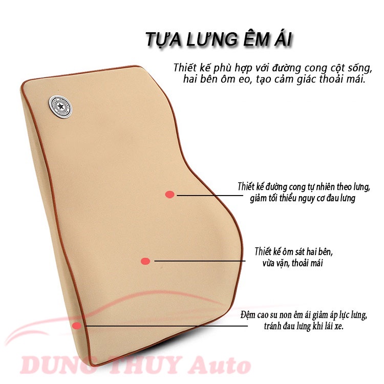 Gối tựa đầu tựa lưng ô tô cao su non đàn hồi T01 - Tựa ghế oto vải cotton chống đau mỏi lưng , chất liệu cao su non