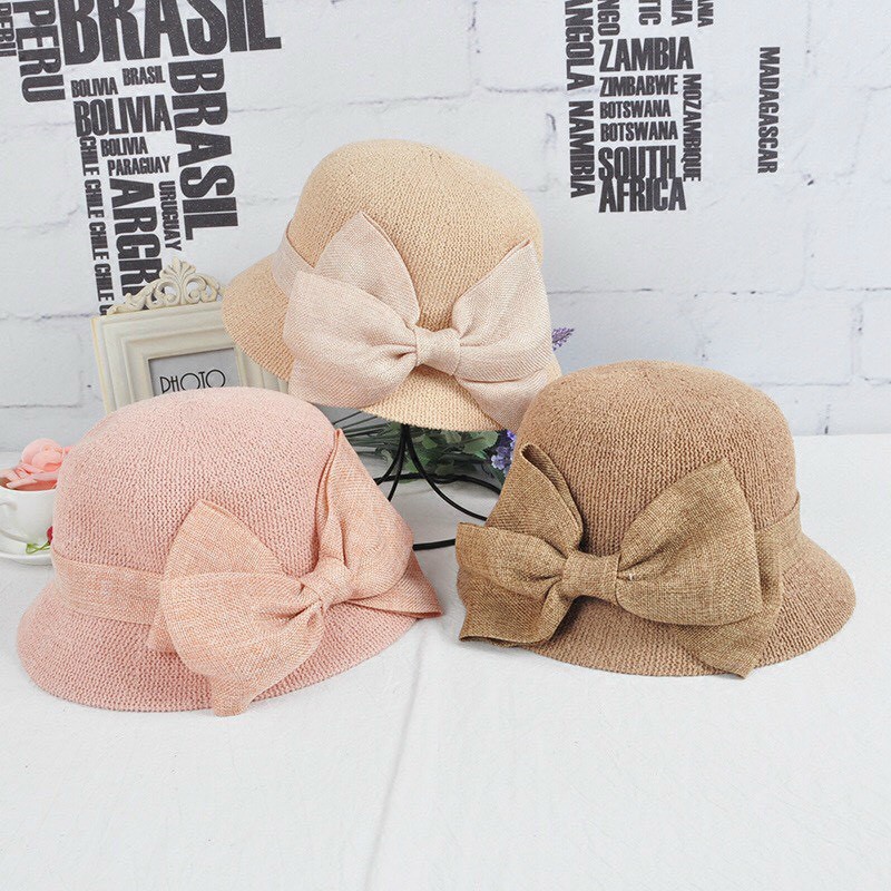 Mũ/ nón cói đi biển vành nhỏ xinh thắt nơ tươi của chị em giá lẻ bằng sỉ