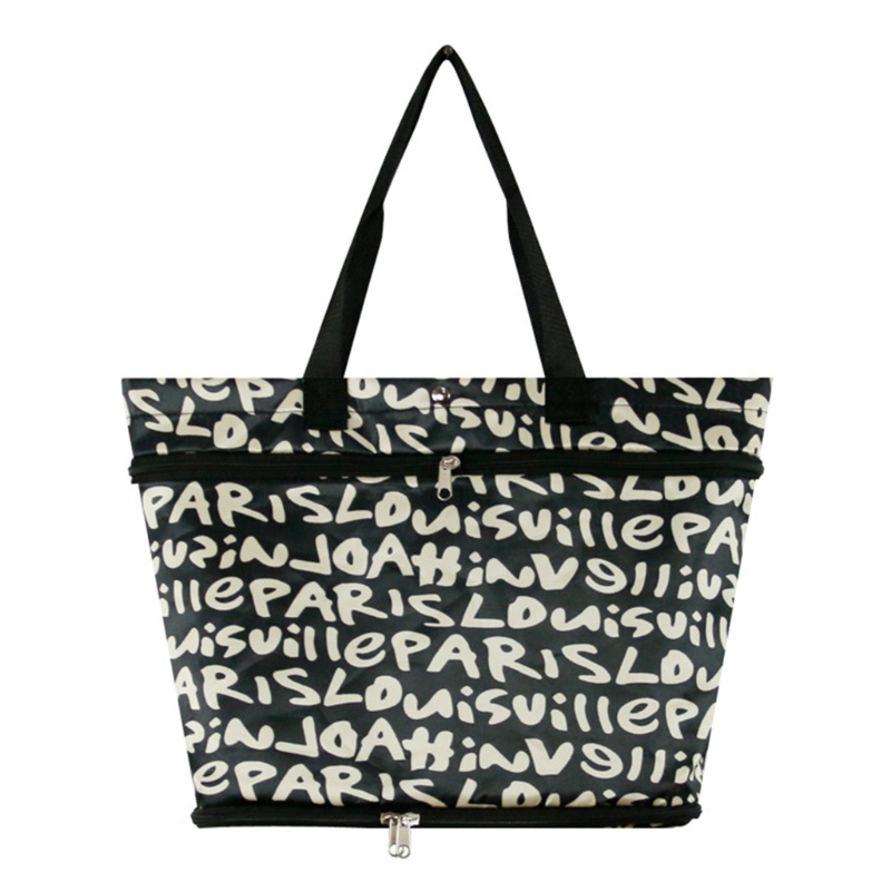 Túi Mua Sắm Đựng Thực Phẩm 2 Trong 1 Có Bánh Xe Kéo Chống Thấm Nước Có Thể Gấp Gọn Tiện