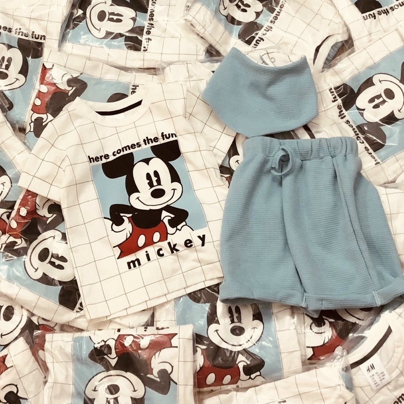 Đồ bộ cộc tay bé trai - Set 3 chi tiết Mickey Hm cho bé trai dòng nhí size 1-4t