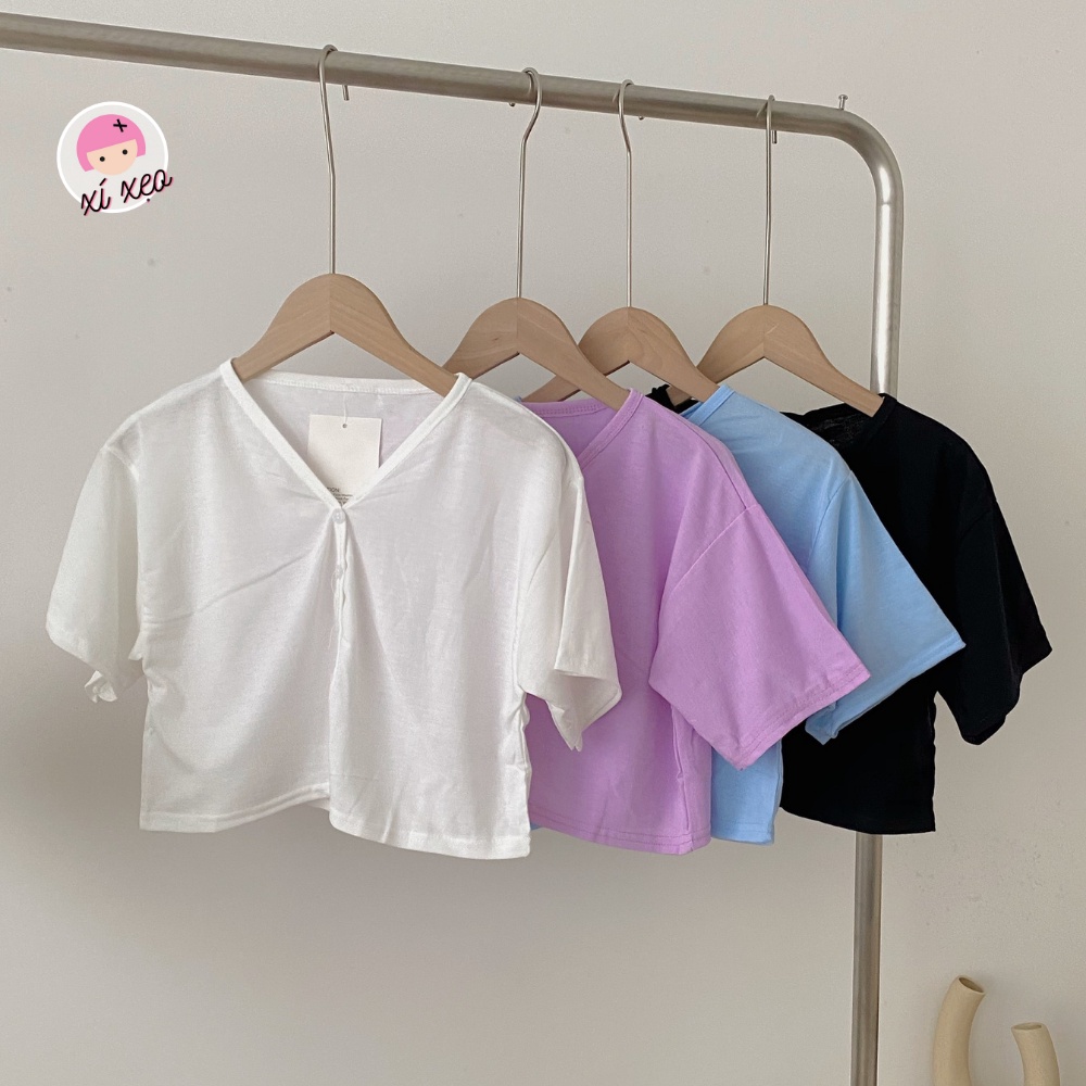 Áo croptop cổ tim sành điệu, áo thun trơn xixeoshop