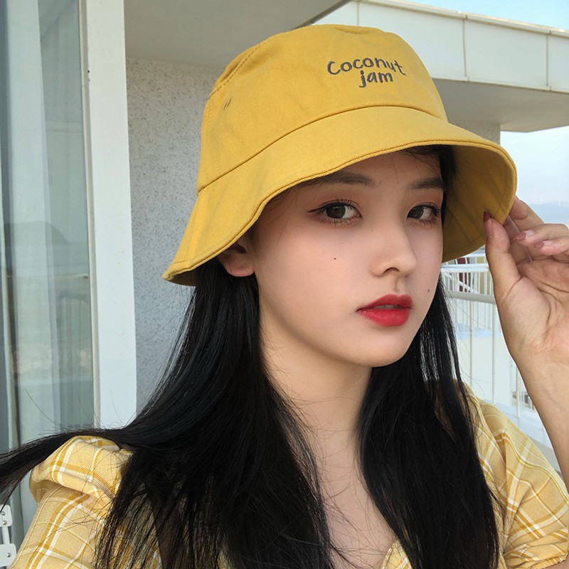 Mũ vải xô Bucket Nam Nữ Unisex Thêu chữ Phong cách Hàn Quốc Nón vải xô Bucket Chống nắng