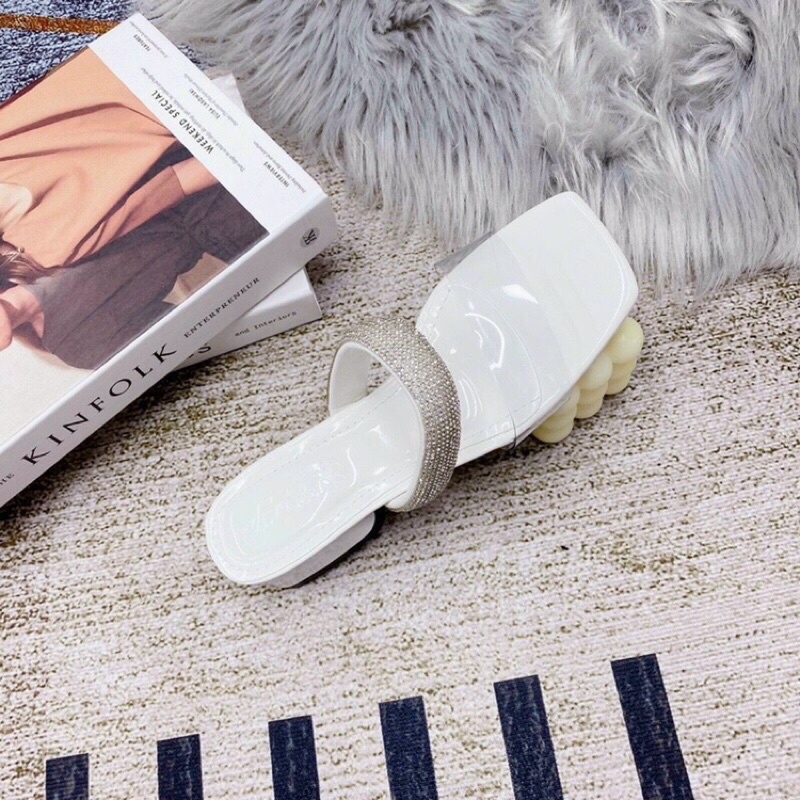 Dép guốc 1 quai trong phối quai bản đá to gót 2p sang chảnh