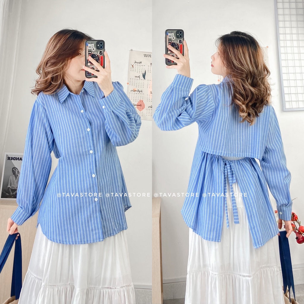 Áo sơmi sọc buộc sau