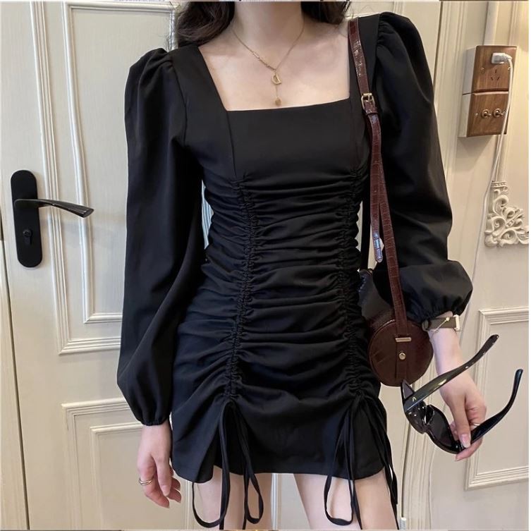 [SALE CHÀO HÈ] Váy chun body rút dây cổ vuông tay bồng