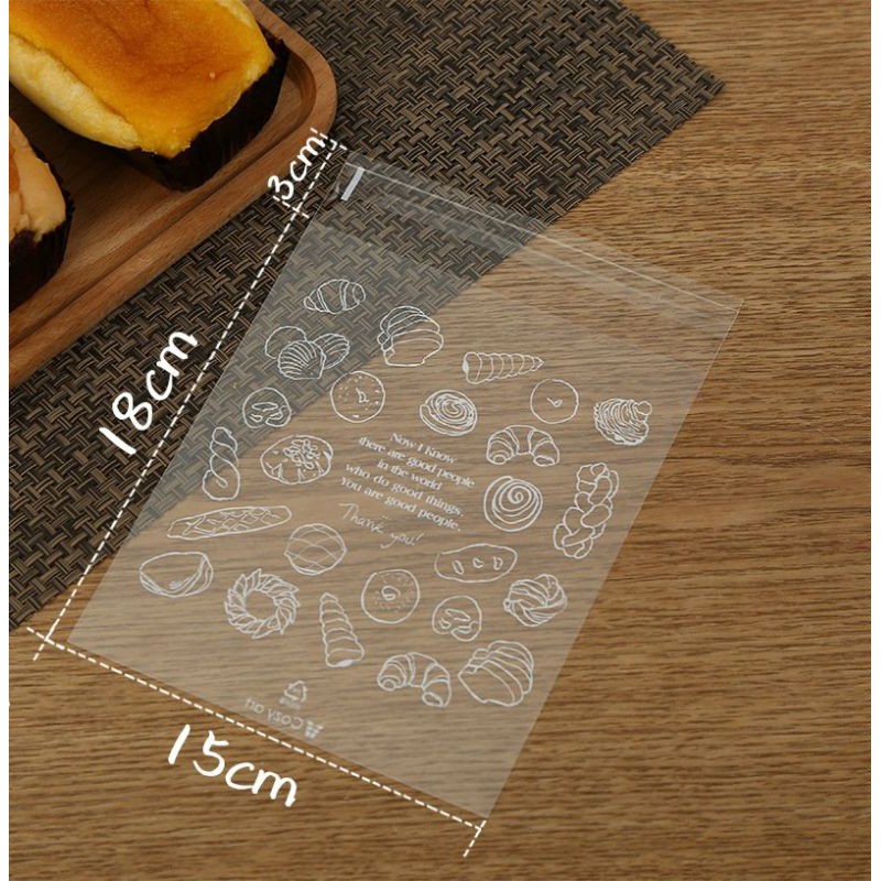 Túi nilon mép dán đựng bánh, kẹo 15*18cm