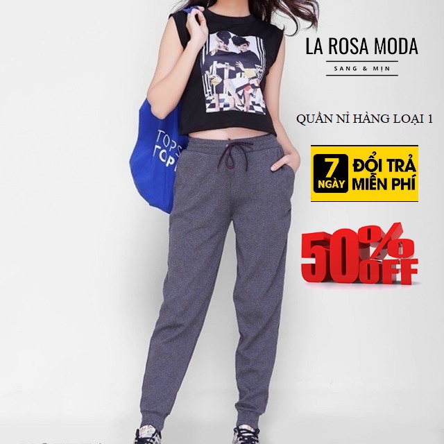 Quần nỉ nữ Jogger len tăm bo gấu