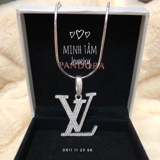 Bộ dây chuyền lụa bạc mặt LV xi bạch kim cao cấp