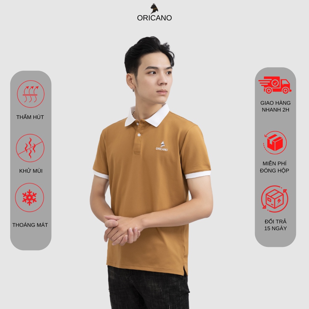 Áo Polo Nam ORICANO Nâu Thời Thượng Tay Ngắn Cổ Bẻ Chất liệu 95 Polyester Và 5 Xpander Đẹp Mềm Mịn