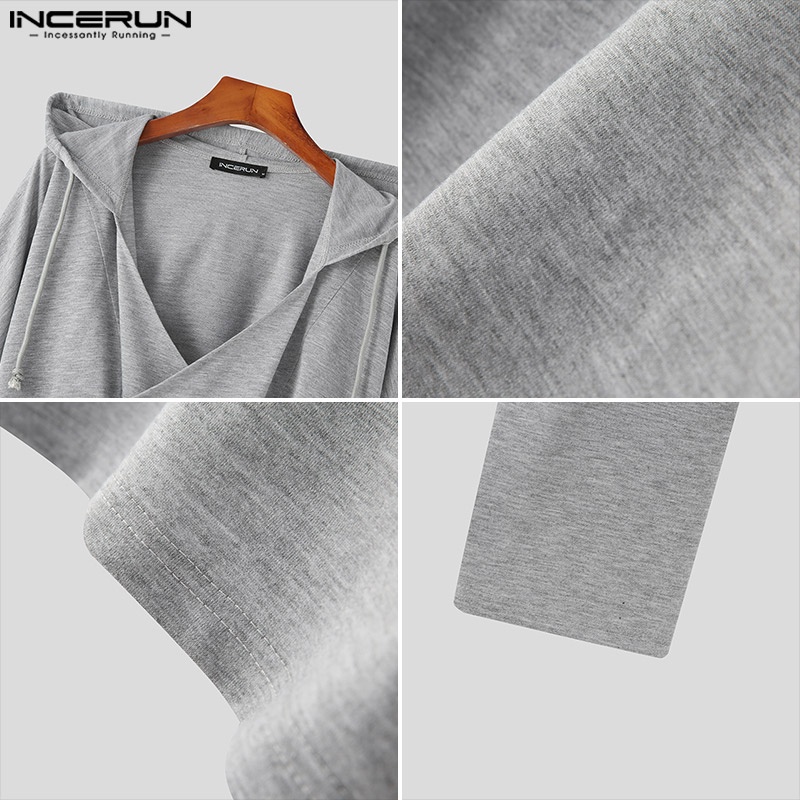 Incerun Áo Hoodie Sweatshirt Chui Đầu Tay Dài Có Mũ Vạt Chéo Lạ Mắt Dành Cho Nam