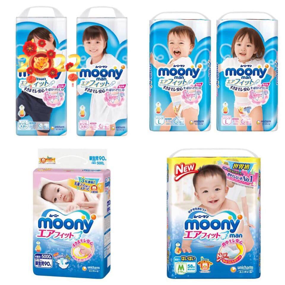 (Nội Địa) Bỉm Moony tiêu chuẩn nội địa Nhật đủ size dán/quần Nb90, S84, M64, L54, L44, Xl38