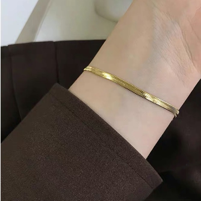 Vòng tay kiểu xương rắn bản rộng bằng thép titan mạ vàng hồng 18k phong cách Âu Mỹ thời trang
