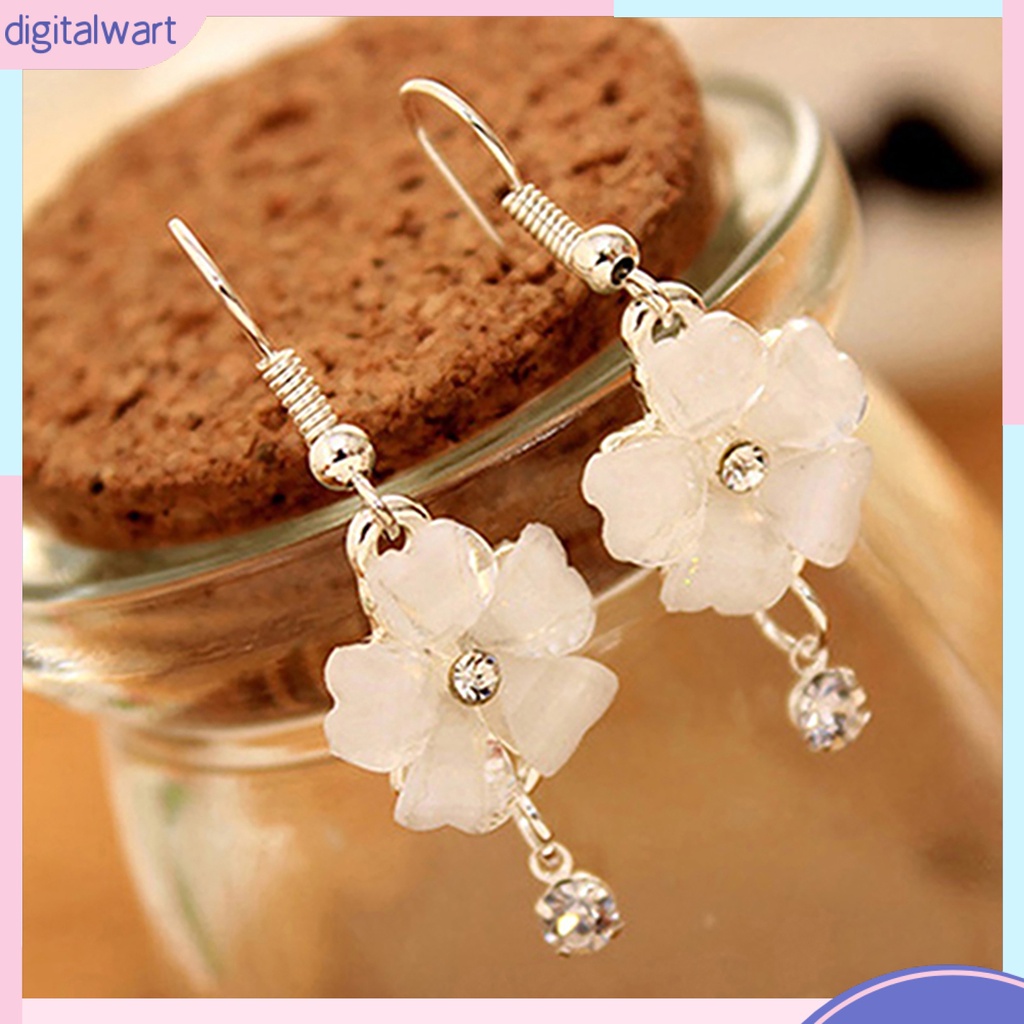 Cặp khuyên tai dài hình bông hoa nhỏ xinh đính đá sang trọng cá tính dành cho nữ