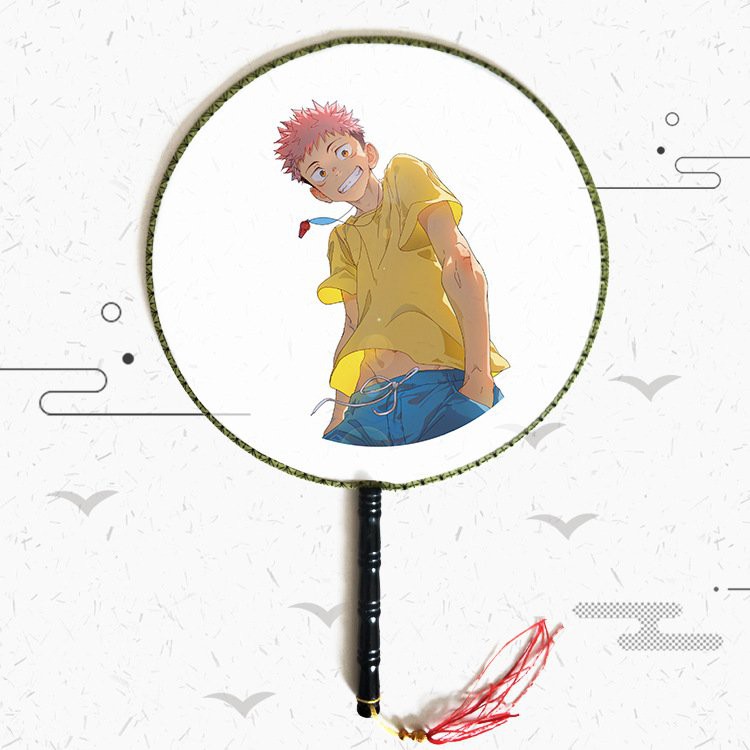 Quạt tròn cổ trang IN HÌNH JUJUTSU NO KAISEN CHÚ THUẬT HỒI CHIẾN cán gỗ đen cầm tay anime chibi độc đáo xinh xắn