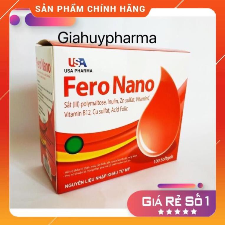 Fero Nano bổ sung sắt ,Acid folic cho cơ thể mà không bị nóng (hộp 100v)