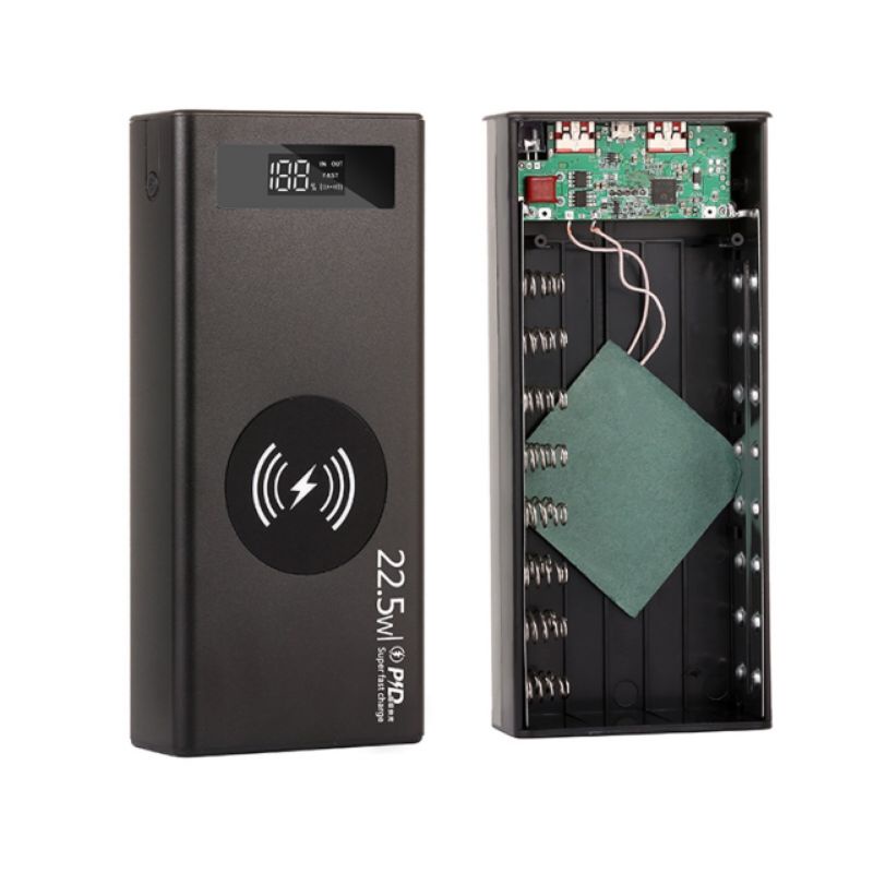 Box Sạc Dự Phòng 16Cell Vỏ Nhôm Thế Hệ Mới, Mạch Sạc Nhanh QC 3.0 + Sạc Nhanh Không Dây