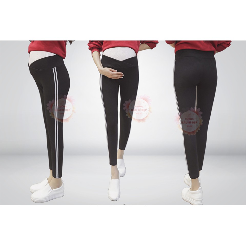 Quần bầu legging chéo sọc thể thao