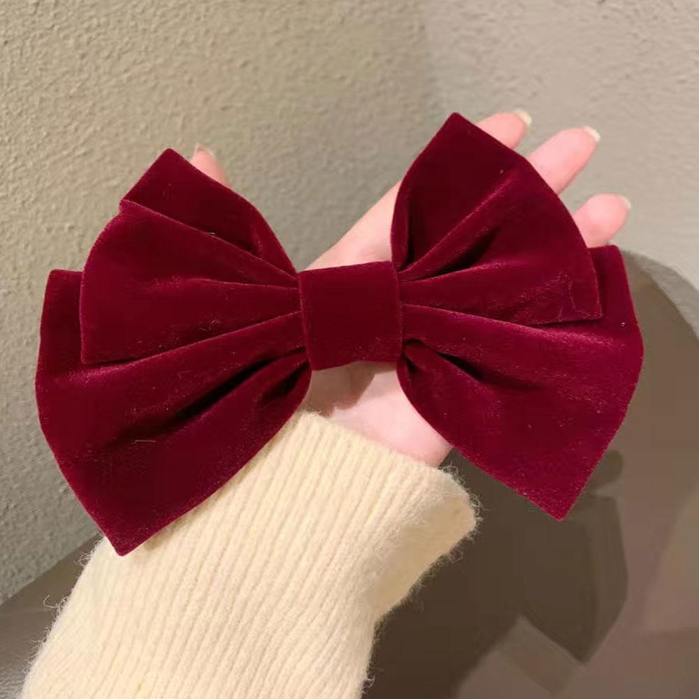 Kẹp Tóc Nơ Bằng Nhung Màu Đen Phong Cách Retro Dễ Thương Dành Cho Nữ