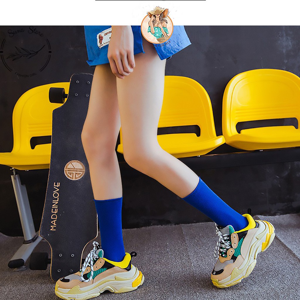 Tất nữ cổ cao Hàn Quốc chất len tăm, Tất cao cổ nữ co dãn thấm hút mồ hôi SUNA FASHION