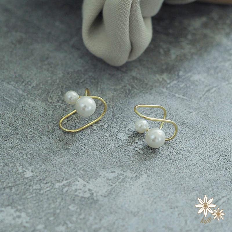 【kifli】 Khuyên Tai Dạng Kẹp Đính Hạt Ngọc Trai Đôi Cao Cấp Không Cần Xỏ Lỗ Tai Đơn Giản