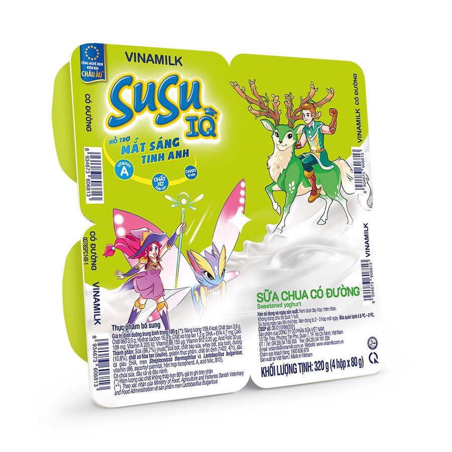 SỮA CHUA ĂN SUSU IQ LOẠI CÓ ĐƯỜNG - VỈ 4 HỘP X 80G
