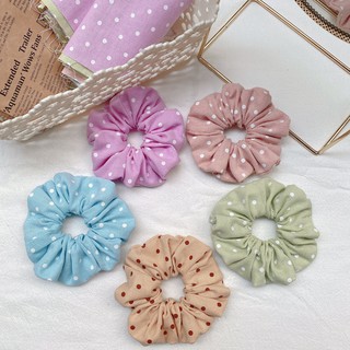 Cột tóc scrunchies vải linen hoạt tiết chấm bi