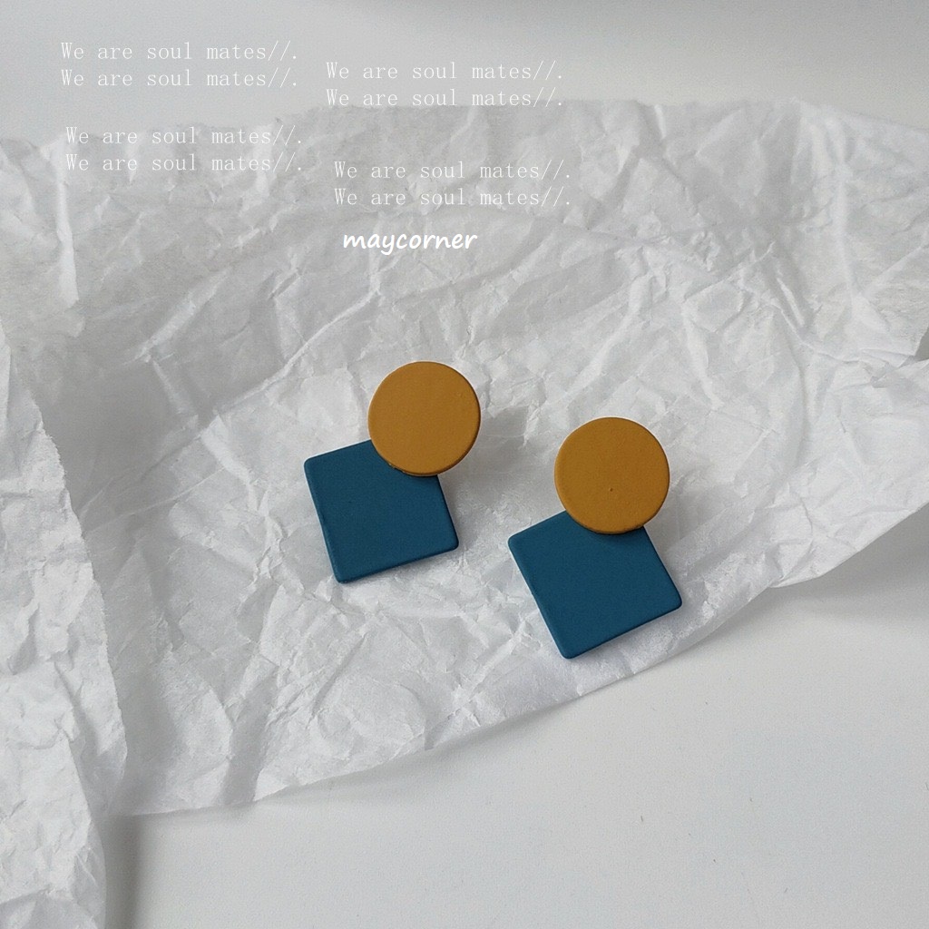 Vintage với bông tai hình học xanh 1527 mạ 925 cao cấp