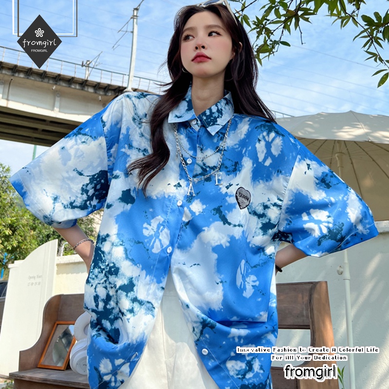 Áo Sơ Mi Nữ Tay Dài Dáng Rộng In Hình Mặt Cười Thời Trang