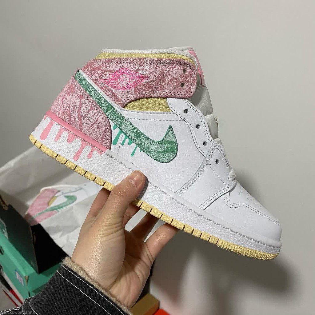 Giày Air Jordan 1 Mid GS "Paint Drip "(Best Quality)