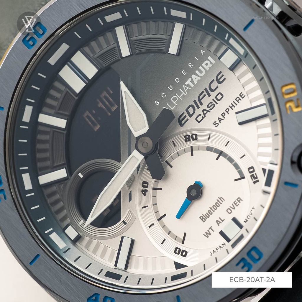 Đồng Hồ Quartz Nam Casio WATCHSTORE Edifice ECB-20AT-2ADR Thiết Kế Mặt Kính Khoáng 46mm, Dây Da Cao Cấp