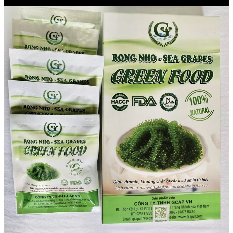 Rong nho tách nước Green Food Organic Gói 20gr nở ra 100gr rong nho tươi Hàng công ty check mã vạch