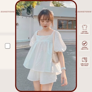 Set đồ nữ đi chơi chất vải đũi áo kiểu nữ hở lưng sau lưng áo thắt nơ nhẹ và quần short nữ Bera set màu trắng